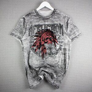 Affliction Live Fast Tribal Skull Washed Tee Mens Medium